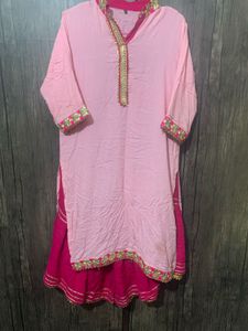 3 piece set  Pink kurta with sharara and dupatta