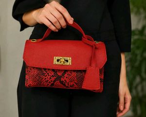 Chic Red Snake Print Mini Bag
