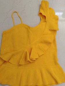 Yellow Ruffled One-Shoulder Top