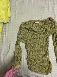 ZARA Lime Green Off-Shoulder Textured Top