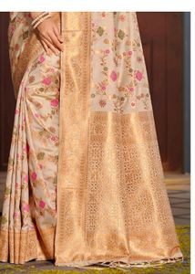 Cream Banarsi Silk Saree Party Wear