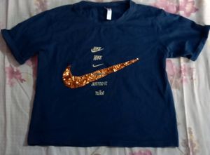 sequin design navy blue crop top