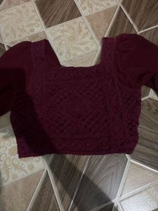 cute maroon lang sleeves crop top