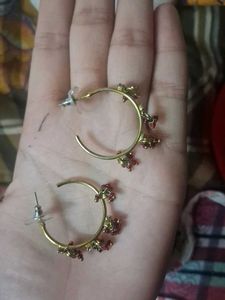 Elegant Gold Hoop Earrings with Red Embellishments