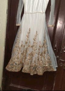 Elegant White &amp; Gold Embroidered Gown