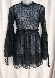 1139. Black Lace Bell Sleeve Mini Dress