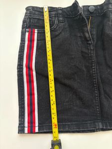 Black Denim Skirt with Side Stripes