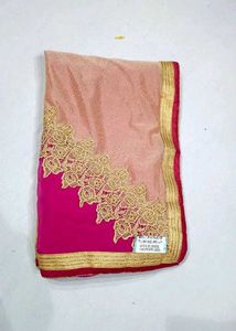 Elegant Pink Saree with Gold Lace