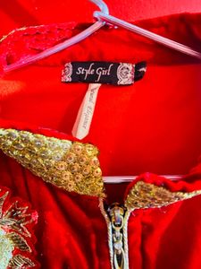 Red Velvet Kurta with Embellishments