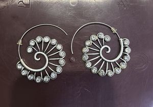 Bohemian Spiral Hoop Earrings with Rhinestones