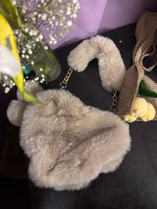 cream faux fur shoulder bag