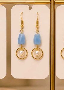 Blue Stone & Pearl Drop Earrings
