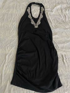Black Halter Neck Dress with Embellishment