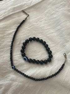 Black Evil Eye Necklace &amp; Bracelet Set