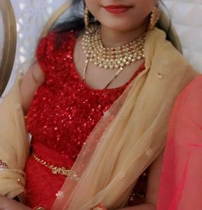 Net Lehenga Choli With Dupatta Set❤️(Red &amp; Golden)