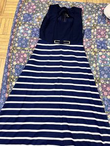 Navy Blue Striped Maxi Dress