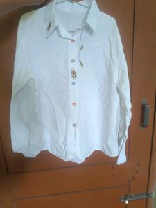 Cute White Button-Up Blouse with Kawaii Details