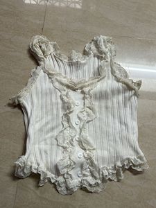 Cute Lace Trimmed White Tank Top Savana