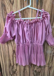 Chic Pink Cold Shoulder Pleated top