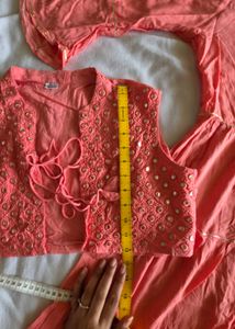 Women's Pink Tiered Kurta with jacket