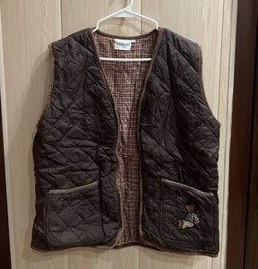 Quilted Vest with Bear Embroidery