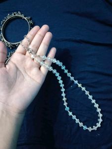Boho Silver Bangles &amp; Crystal Necklace Set