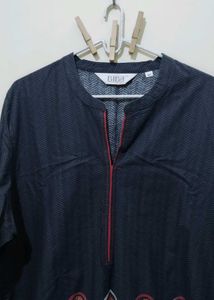 Biba black grey chevron paisley floral Print Kurta