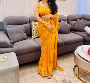 Vibrant Floral Print Saree