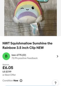 NWT Squishmallow Sunshine the Rainbow 3.5 inch