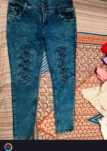 Stylish Blue Jeans with Heart Design