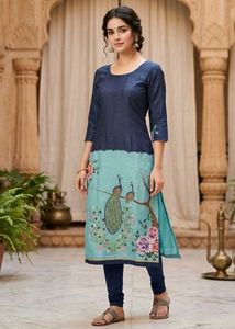 Peacock Print Blue Kurta