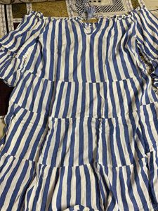 Blue & White Striped Off-Shoulder Dress