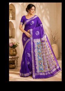 Beautiful Purple Saree with Silver Border