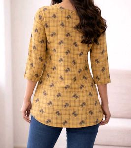 Chic Mustard Checkered Floral Top
