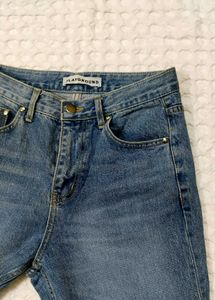 Women's Blue Denim Jeans with Contrast Cuffs
