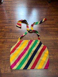 Multicoloured Striped Halter Neck Cropped Top
