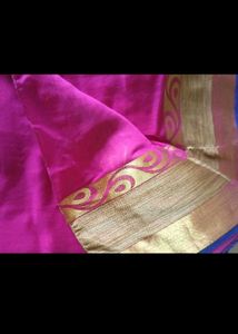 Vibrant Pink Saree d blouse with Gold Border