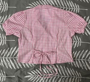 Pink Gingham Puff Sleeve Top