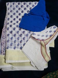 Elegant white and blue saree