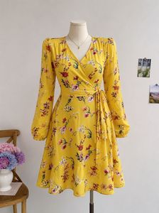 Yellow Floral Wrap Dress