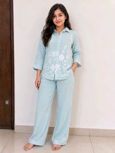 Cozy Light Blue Floral Pajama Set ( Brand new)