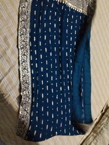 Elegant Teal duppta with Gold Embroidery