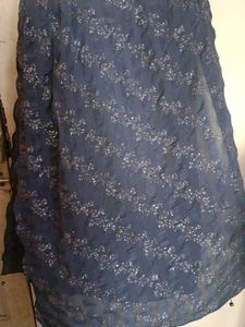 Elegant Navy Blue scarf with Silver Embellishments