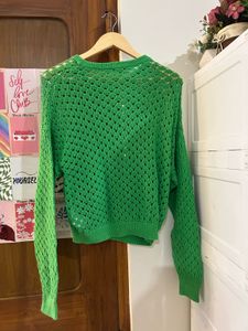 Chic Green Crochet Knit Sweater