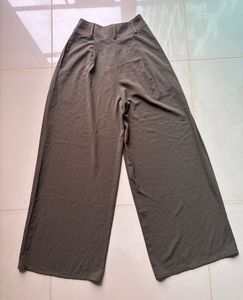 High-Waisted Wide-Leg Olive Trousers