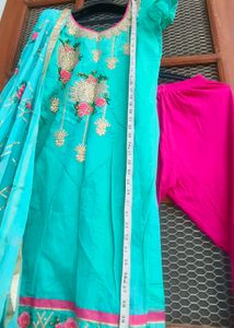 Embroidered Teal Kurta Set with Dupatta