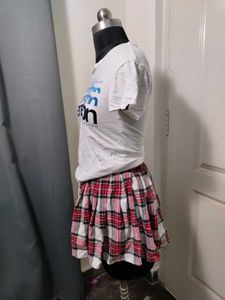 Benetton Graphic T-Shirt and Plaid Skirt Set