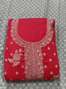 Elegant Red Embroidered unstitch suit