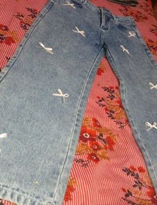 Cute Bow Detailed Wide Leg Jeans