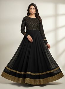 Elegant Black & Gold Anarkali Dress